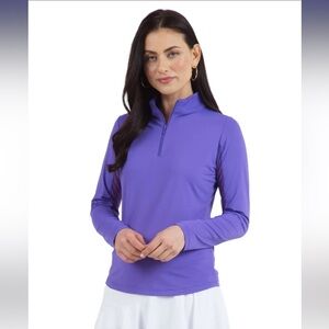 IBKUL Long Sleeve Mock Neck UPF50+ Golf Shirt in Plum